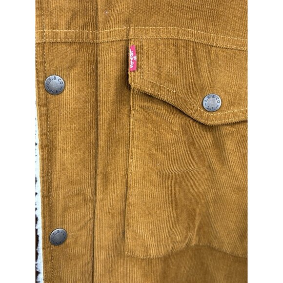 Levis Corduroy Sherpa Lined Trucker Jacket Men’s XXL Brown Snap Zip - Picture 4 of 16